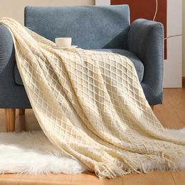 Blankets Textured Knitted Throw Blanket With Tassels Warm Fluffy Cozy Plush For Couch Bed Sofa Framhouse Boho Decorative Blankets