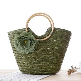 Flower Summer Beach Bag Wheat Pole Weave Women's Handbag Bohemian knitting Straw Bags High Capacity Female Top Handle Totes