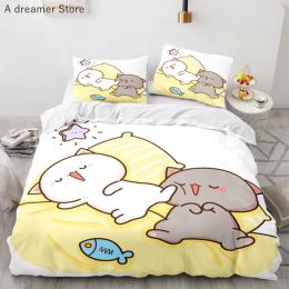 Peach Cat Bedding Quilt Cover Set 2/3Pc Bedding Set Goma Cute Cats Duvet Cover Infantil Bedclothes Single Double Queen King Size