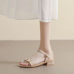 Clear Heels Low Sandals Woman Leather 2024 Summer All-Match Soft Suit Female Beige Buckle Strap Med Espadrilles Platform Women's 240401