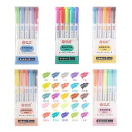 5 Colors/set Double Headed Highlighter Pen Set Fluorescent Markers Highlighters Pens Art Marker Japanese Cute Kawaii Stationery