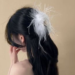 Super Immortal White Ostrich Unique Design, High Grade Grab Clip, Back Head Spoon Pan Shark Clip Hair Accessory