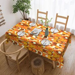 Table Cloth Rectangular 70s Pattern Retro Inustrial In Orange And Brown Tones Waterproof Tablecloth Outdoor 45"-50" Cover
