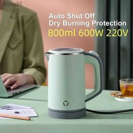 Electric Kettles Portable electric kettle insulation 800ml 600W 220V EU plug double-layer stainless steel fast drinking water dispenser cordless YQ240410
