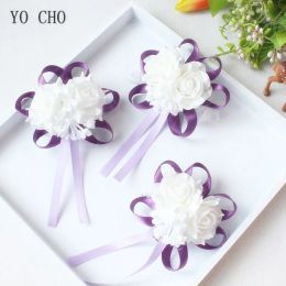 YO CHO Artificial Foam Rose Wrist Corsage Bride Wedding Flower Silk Bridesmaid Sisters Hand Flower Wedding Girl Wrist Bracelet