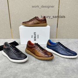 Berluti Mens Dress Leather Shoes Casual Berluti/bruti Mens Fashion Casual Shoes Low Cut Lace Up Sports Shoes Retro Style German Training Shoes OC97 NH7D