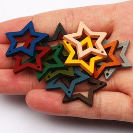 24mm Pentagram Natural Wood Beads Loose Charm Beads Chip For DIY Necklace Bracelet Pendants Accessories Handmade Jewellery Making