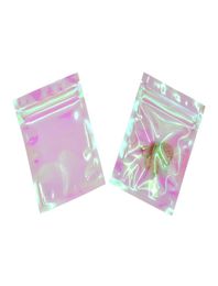 100pcs Thick Reclosable Holographic Pink Zipper Packaging Bag Cosmetic Jewellery Flat Pouches Laser Small Plastic Bags2396997