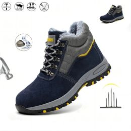 Boots High Quality Boots Men Steel Toe Cap Safety Boots Work Shoes Men PunctureProof Work Boots Plush Warm Safety Shoes