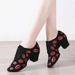 Dance Shoes Labial Latin Female Adult High-heeled 5cm Soft Oxford Cloth Sole Chacha Shoe Mesh