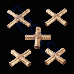 Hose Barb 4 Ways Cross Shaped Brass Pipe Fitting Straight Copper Barbed Couple For Air Water Oil Pipe