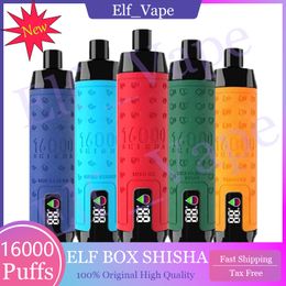 Original ELF BOX SHISHA 16000 Puffs Disposable Vapes Puff 16k Vape Pen 28ml Prefilled cartridges pod 600 mAh rechargerable battery LED light Colour kit