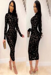 Black Sheer Mesh Patchwork Long Sleeve Sheath Dresses for Women Spring Clothes Elegant Bodycon Night Club Party Slim Fit Vestido5545304