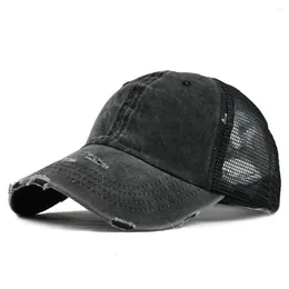 Ball Caps Unisex Adjustable Solid Colour Baseball Cap Denim Patchwork Mesh Sunhat Outdoor Sports Vintage Hats