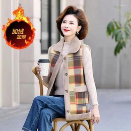 Women's Vests 2024 Autumn Winter Fashion Sleeveless Jacket Plaid Double-Sided Wear Middle-Aged Vest Coat Warm Waistcoat Top Ladies