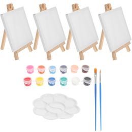 Mini Easel Canvas Paint Desktop Party Kit Painting Supplies for Adults Wood Canvases