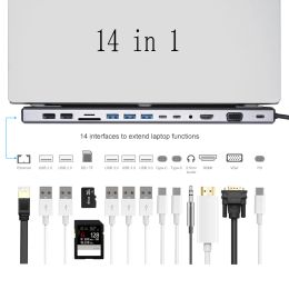 Hubs 4/5/9/14in1 Type C Dock USB C Hub 3.0 Splitter Multiport Adapter 4K HDMI RJ45 SD/TF VGA HDMI PD for Laptop MacBook iPad Xiaomi