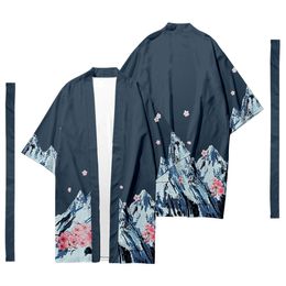 Men's Japanese Traditional Ethnic Long Kimono Cardigan Women's Kimono Mountain Pattern Kimono Shirt Yukata Jacket