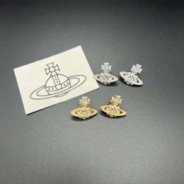 Designer Viviane Westwood Spring and Summer New Western Empress Dowager Snowflake Saturn Earrings Female Fashionable and Advanced Full Diamond Hollow Saturn Earr