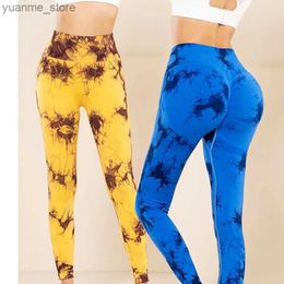 Yoga Outfits Newest Tie Dyed High Waist Fitness Yoga Pants Peach Hips Sports Leggings Quick Drying Running Cropped Pants Y240410