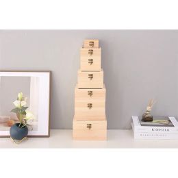 Wooden Square Hinged Storage Boxes Craft Gift Storage Container Dust Jewelry Box Home Supply Storage Decoration