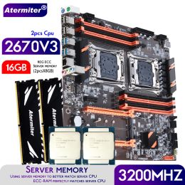 Motherboards Atermiter Dual X99 Motherboard With LGA20113 XEON E5 2670 V3 *2 CPU With 2pcsX8GB = 16GB DDR4 3200MHz Server Memory Combo Kit