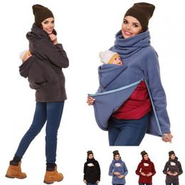 Maternity Clothes Kangaroo Pocket Clothes for Nursing Mothers for Pregnant Women Hoodie High Collar Breastfeeding Sweater XXL