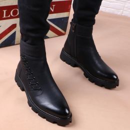 Boots Italian Brand Designer Mens Leisure Cowboy Boots Natural Leather Platform Shoes Black Autumn Winter Ankle Boot Short Botas Male