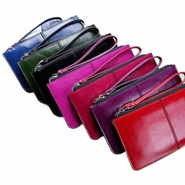 women's Wallet Vintage Oil Wax Zipper Large Capacity Coin Purse Ladies Wristband Simplicity Card Holder Female's Handbag 36qm#