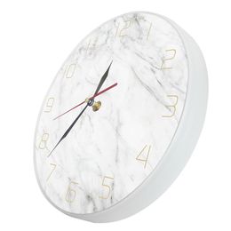 Quartz Analogue Quiet Marble Wall Clock 3D Chic White Marble Print Modern Round Wall Watch Nordic Creativity Home Decor Fashion