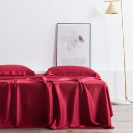 Liv-Esthete Wine Red 100% Silk Bedding Set Women Beauty HeaLthy Duvet Cover Set Flat Sheet Bed Linen For Healthy Bed Set 4pcs