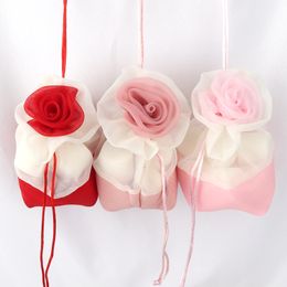 30pcs 15*14cm Polyester Wedding Candy Bags Flower Gift Bag Multi-Color 0ptional Yarn Bag High Quality Drawstring Gift Bags