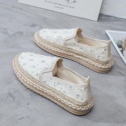 Casual Shoes Woman Shoe Platform Loafers Flax Slip On Linen Summer Snaker Microfiber Lightweight Comfortable Fishing