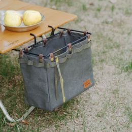 Camp Table Side Storage Bag Multifunctional Folding Canvas Bags Large Capacity Picnic Supplies Cookware Tableware Organiser Bag