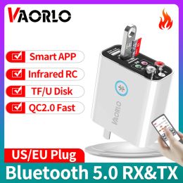 Chargers 2 IN 1 Bluetooth 5.0 Audio Transmitter Receiver QC2.0 Fast Charger Smart APP With 3.5MM AUX RCA TF Card U Disk Wireles Adapter