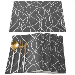 Table Mats Twisted Lines Modern Art Grey Placemat For Dining Tableware Kitchen Dish Mat Pad 4/6pcs Home Decoration