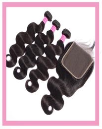 Indian Human Virgin Hair Body Wave 3 Bundles With 6X6 Lace Closure Middle Three Part Natural Color Whole 1030inch6923977