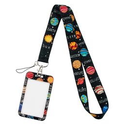 Credential holder New Eight Planets Astronomy Universe Lovers Lanyard Credit ID Badge Key Rings Travel Bank Card Cover Keychain