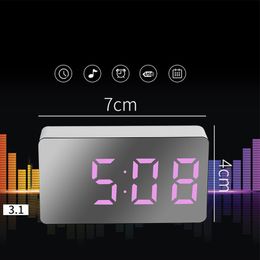 LED Multifunctional Mirror Clock Digital Alarm Snooze Display Time Night LCD Light Table Desktop USB 5v/No Battery Home Decor