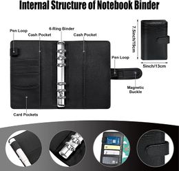 A6 PU Leather Budget Binder Refillable 6-RingBinder for A6 Filler Paper Cash Envelopes Money Savings Budgeting Organiser Binder