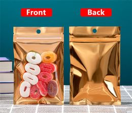 100PCS Clear Flat Gold Foil Hanging Ziplock Bag Plastic Resealable Sugar Snack Beans Nuts Candy Spice Golden Packaging Pouches