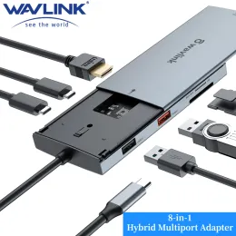 Hubs Wavlink Multifunctional USBC Hub with M.2 NVMe/SATA SSD Enclosure 8in1 Hybrid TypeC Multiport Adapter for Windows, Mac OS