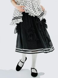 Skirts Imakokoni 2024 Summer Polka Dot Black Bow Striped Skirt For Women Thin 234198