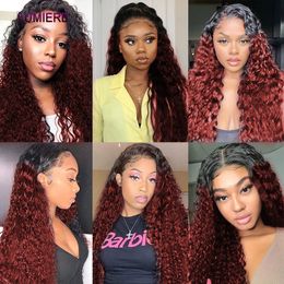 1B/99 Colored Kinky Curly Human Hair Bundles With Closure Ombre Deep Water Wave Hair Bundle With Frontal Closure 5x5 6x6 HD Lace