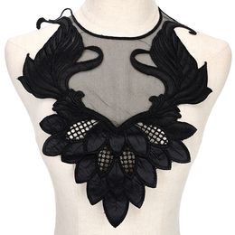 Black Flower Leaf Embroidery Collar Venise Lace Flowers Neckline Collar Applique Trim and Lace fabric sewing supplies