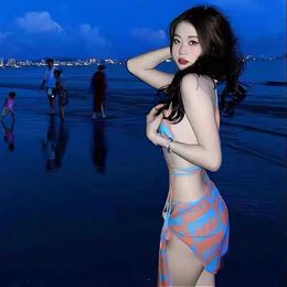 Womens swimsuit ins bikini bra three-piece sexy hot girl three-point Sanya resort beach spring 7N5R