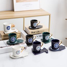 200ml Turkish Blue Eye Luxury Coffee Mug Saucer Set with Clothe Shape Hand Dish Nordic Creative Ceramics Espresso Cappuccino Cup
