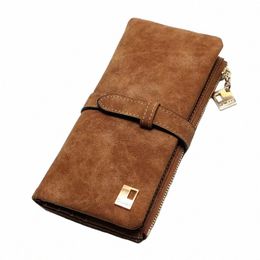 2023 New Fi Women Wallets Drawstring Nubuck Leather Zipper Lg Design Purse Two Fold More Colour Clutch Hot Card Pack O4Ls#