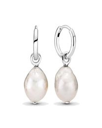 Fine jewelry Authentic 925 Sterling Silver Earrings Fit Charm Freshwater Cultured Baroque Pearl Hoop Love Earring Engagement DIY Wedding2804691