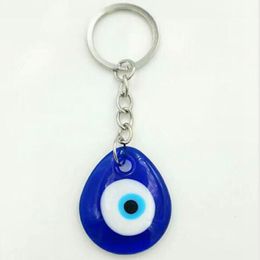 10pcs Lot Vintage Silver Turkish teardrop blue Glass evil eye Charm Keychain Gifts Fit Key Chains Accessories Jewellery A29225T